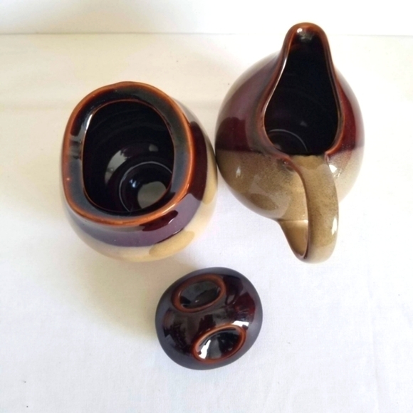 Sango Nova Brown Creamer and Sugar with Lid - Picture 2 of 8